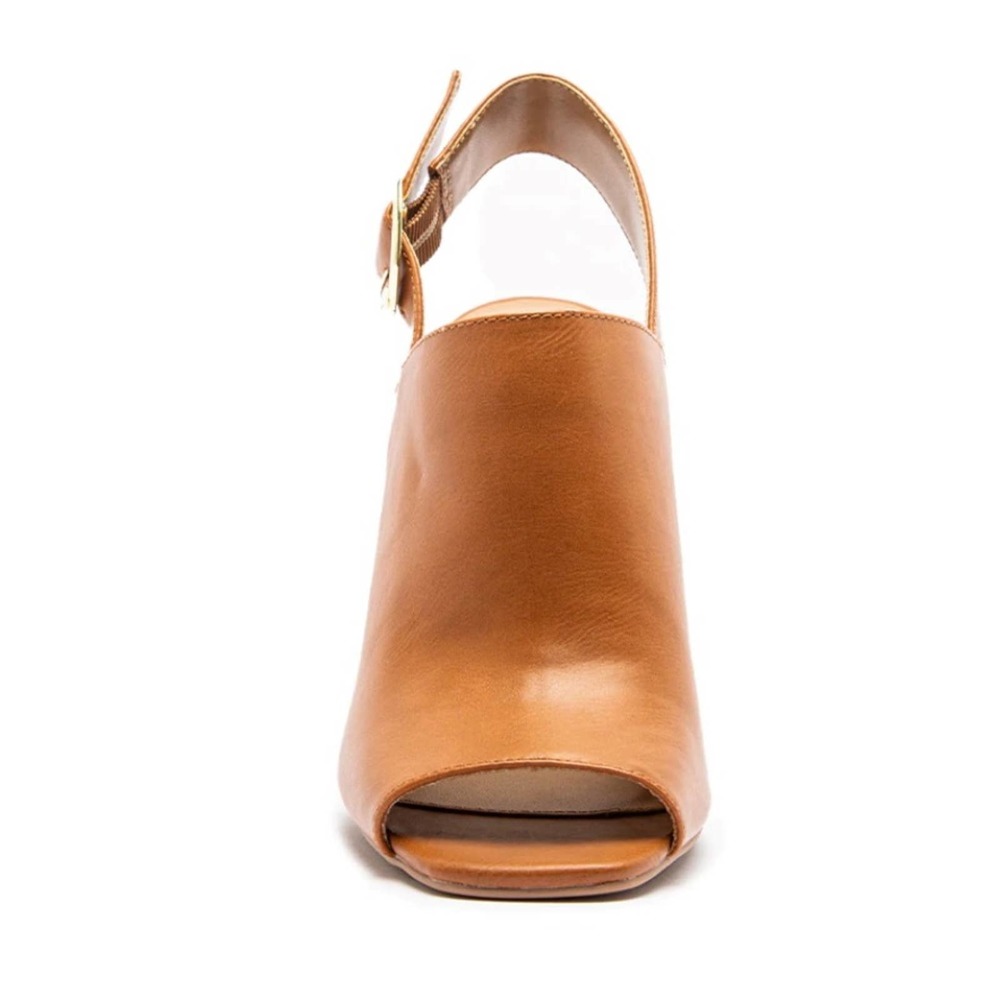 Qupid Tan Open-Toe Block Heel Wedge Sandals - Picture 4 of 4